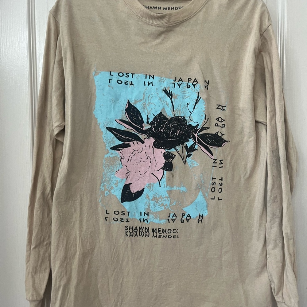 Shawn Mendes Beige Long Sleeve Tee with Floral Print